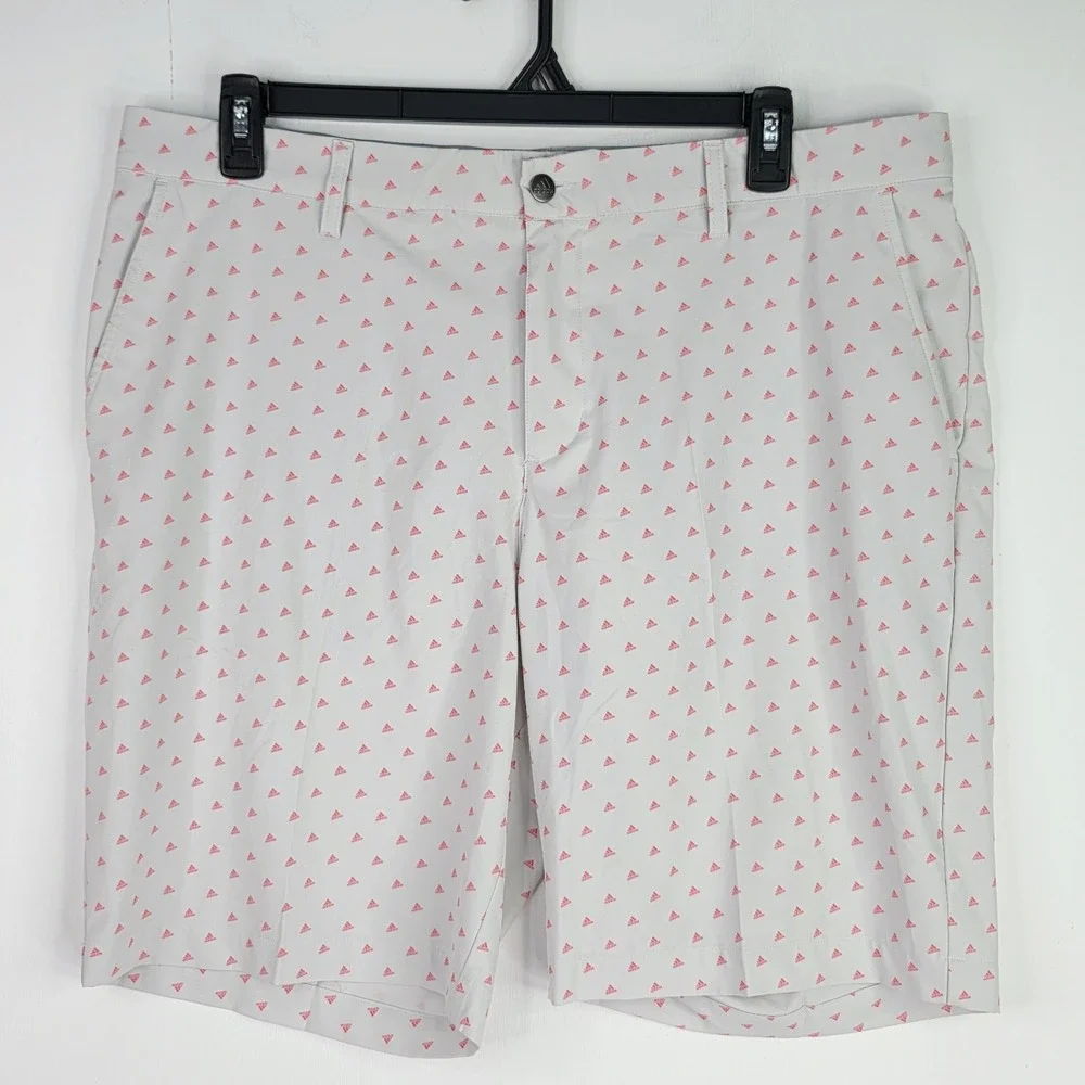 Adidas 365 Mens Golf Shorts Size 38 Gray Pink All Over Logo Print 9